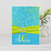 プリントリボンアクア、ライムスイート16招待状 招待状 (スタンド正面)