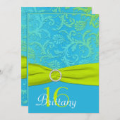 プリントリボンアクア、ライムスイート16招待状 招待状 (正面/裏面)