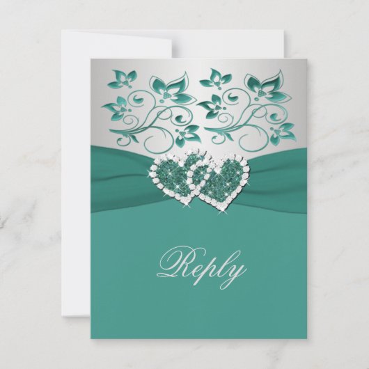 プリントリボンティール(緑がかった色)、銀フローラ返信カード 出欠カード (正面)