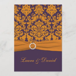 プリントリボンパープルオレンジダマスコウェディング招待状 招待状