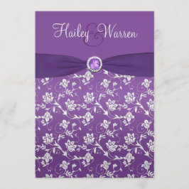プリントリボンパープルシルバーフローラ招待状 招待状