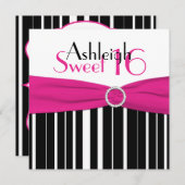 プリントリボンピンク、黒、白スイート16招待状 招待状 (正面/裏面)