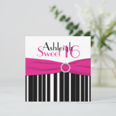 プリントリボンピンク、黒、白スイート16招待状 招待状 (スタンド正面)