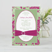 プリントリボンブルゴーニュグリーンフローラブライダルシャワー 招待状 (スタンド正面)