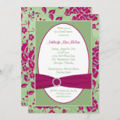 プリントリボンブルゴーニュグリーンフローラブライダルシャワー 招待状 (正面/裏面)