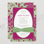 プリントリボンブルゴーニュグリーンフローラブライダルシャワー 招待状 (正面/裏面)