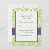 プリントリボンライム、パープルダマスク返信カード 出欠カード (裏面)