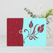 プリントリボンルビーレッド&アクアウェディング招待 招待状 (スタンド正面)