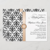 プリントリボン及び宝石ダマスクブライダルシャワー 招待状 (正面/裏面)