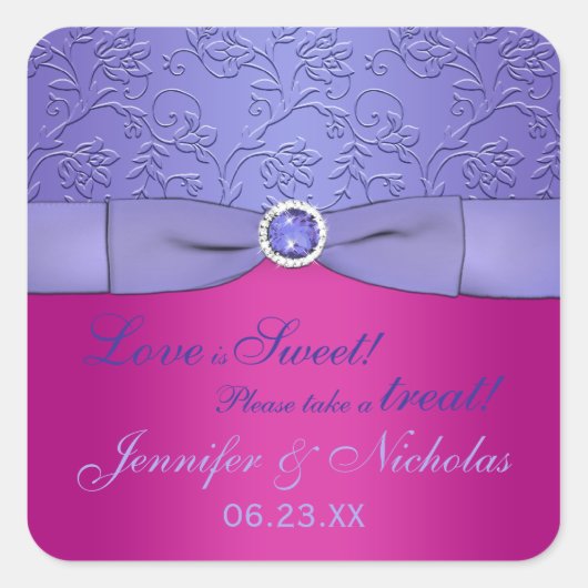 プリントリボン明るい赤紫色、パープルフローラキャンディビュッフェ スクエアシール (正面)