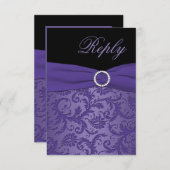 プリントリボン紫、黒のダマスク応答カード 出欠カード (正面/裏面)