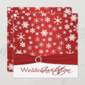 プリントリボン赤い白い雪の結晶ウェディング招待 招待状 (正面/裏面)