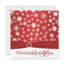 プリントリボン赤い白い雪の結晶ウェディング招待