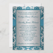プリントリボン銀、ティール(緑がかった色)ダマスコウェディング招待状 招待状 (裏面)