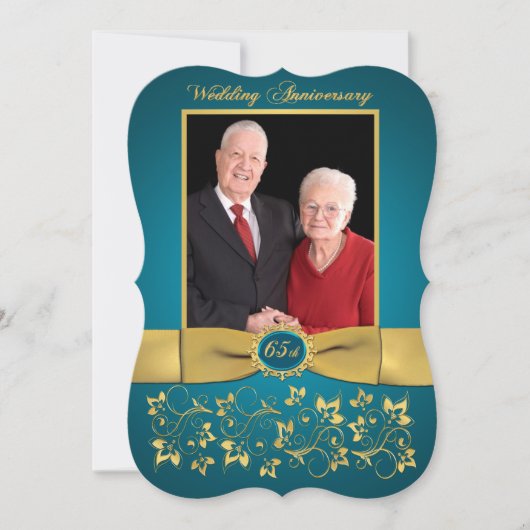 プリントリボン おしゃれな形 ６５周年 誕生日 招待状 (正面)