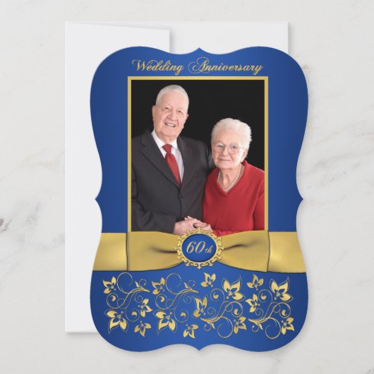 プリントリボン おしゃれな形 60周年 誕生日 招待状 (正面)