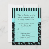 プリントリボン アクアブルー、ブラックストライプの返信カード 出欠カード (裏面)