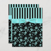 プリントリボン アクアブルー、ブラックストライプの返信カード 出欠カード (正面/裏面)