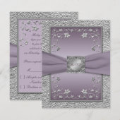 プリントリボン スモーキー プラムパープル&シルバーグレーの花柄 RSVP カード (正面/裏面)