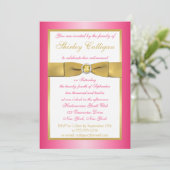 プリントリボン ピンク ゴールド ホワイト 退職 招待状 (スタンド正面)