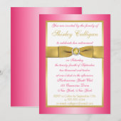 プリントリボン ピンク ゴールド ホワイト 退職 招待状 (正面/裏面)