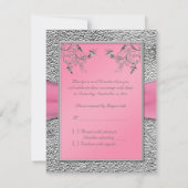 プリントリボン ピンク、ペワーハートの返信カード 出欠カード (裏面)