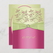 プリントリボン ピンク 緑 花柄 RSVP カード (正面/裏面)