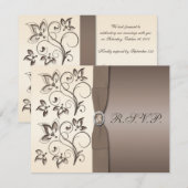 プリントリボン モカ アイボリー フラワー RSVP カード (正面/裏面)
