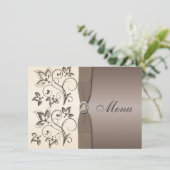 プリントリボン モカ、アイボリー フローラル メニューカード メニュー (スタンド正面)