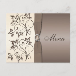 プリントリボン モカ、アイボリー フローラル メニューカード メニュー