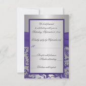 プリントリボン 紫とシルバーのダマスク柄返信カード 招待状 (裏面)