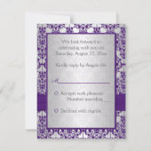 プリントリボン 紫と銀のダマスク柄返信カード 出欠カード (裏面)