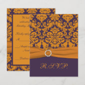 プリントリボン 紫 オレンジ ダマスク 返信カード (正面/裏面)