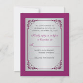 プリントリボン 紫 銀の花模様の返信カード 招待状 (裏面)
