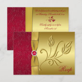 プリントリボン 赤と金の花柄 返信カード (正面/裏面)