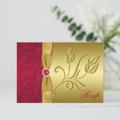 プリントリボン 赤と金の花柄 RSVP カード (スタンド正面)