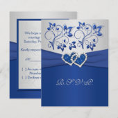 プリントリボン 青 銀 結合ハート RSVP カード (正面/裏面)