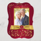 プリントリボン　50周年招待状 - 赤 招待状 (正面/裏面)