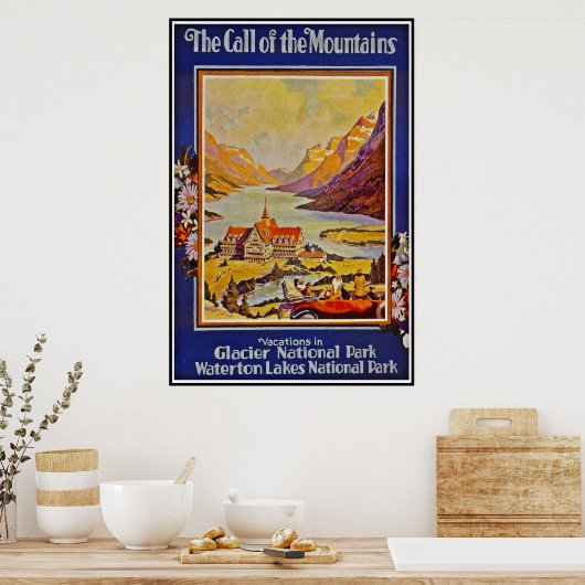 プリントレトロヴィンテージイメージトラベルウォータートンレイクス ポスター (キッチン)