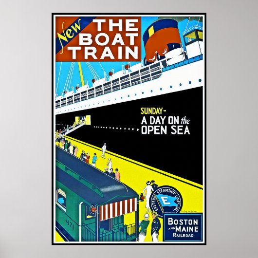 プリントレトロヴィンテージイメージトラベルボストンメインシップ ポスター (正面)