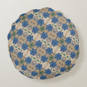 プリントヴィンテージ壁紙ブルーピンク黄色フローラ ラウンドクッション (裏面)