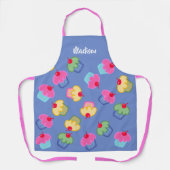 プリント中の美味しいカップケーキ、青い、あなたの名前 エプロン (正面)