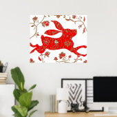 プリント中国の新年うさぎ ポスター (ホームオフィス)