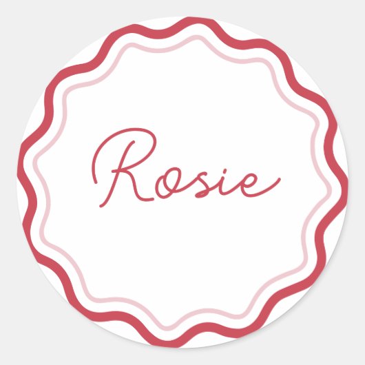 プリント丸型ステッカー 個別名入れ カーブしたウェーブ ラウンドシール (正面)