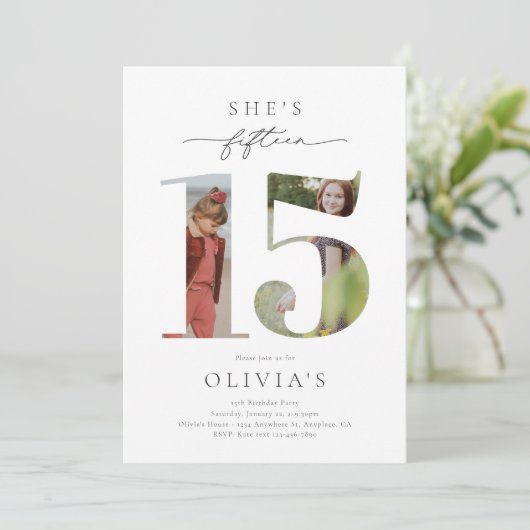 プリント写真15番目の誕生日招待状 招待状 (スタンド正面)