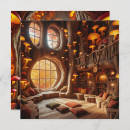 プリント可能で幻想的なオータムハロウツリー スクラップブック 招待状