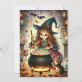 プリント可能なお洒落かわいい魔女ハロウィーントリート 招待状 (裏面)