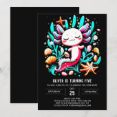 プリント可能なアクソロトル カラフル バースデー 招待状 (正面/裏面)