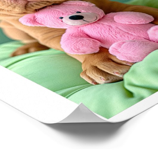 プリント可能なシャールペイかわいいペット犬&ピンクテディ129 ポスター (角)