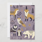 プリント可能なパープルとゴールドのスカンジナビア動物 招待状 (正面)